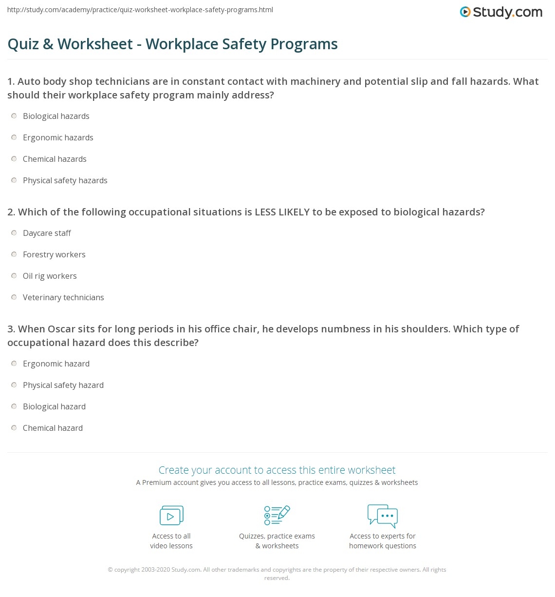 Quiz amp Worksheet Workplace Safety Programs Study Worksheets Library