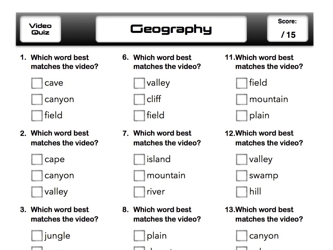 Geography Trivia Easy Printable