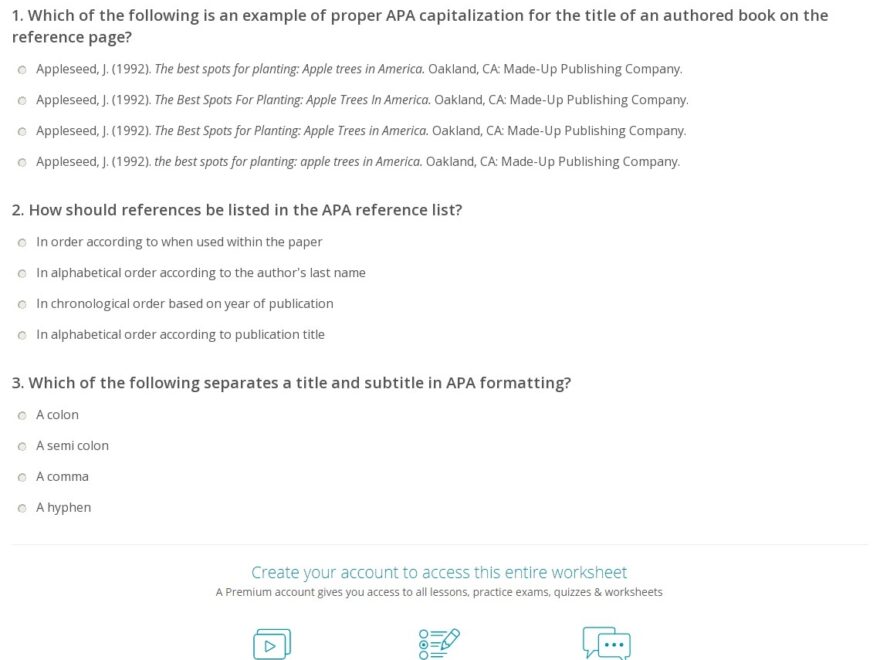 Quiz Worksheet APA Citation Format Study