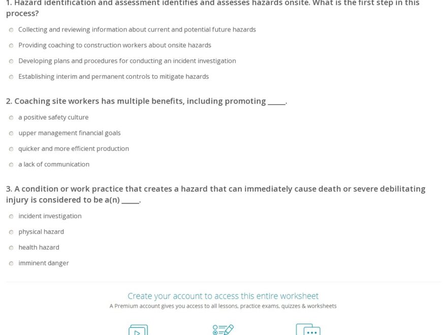 Quiz Worksheet Construction Safety Training Study