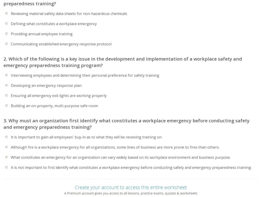 Quiz Worksheet Emergency Preparedness Training At Work Study