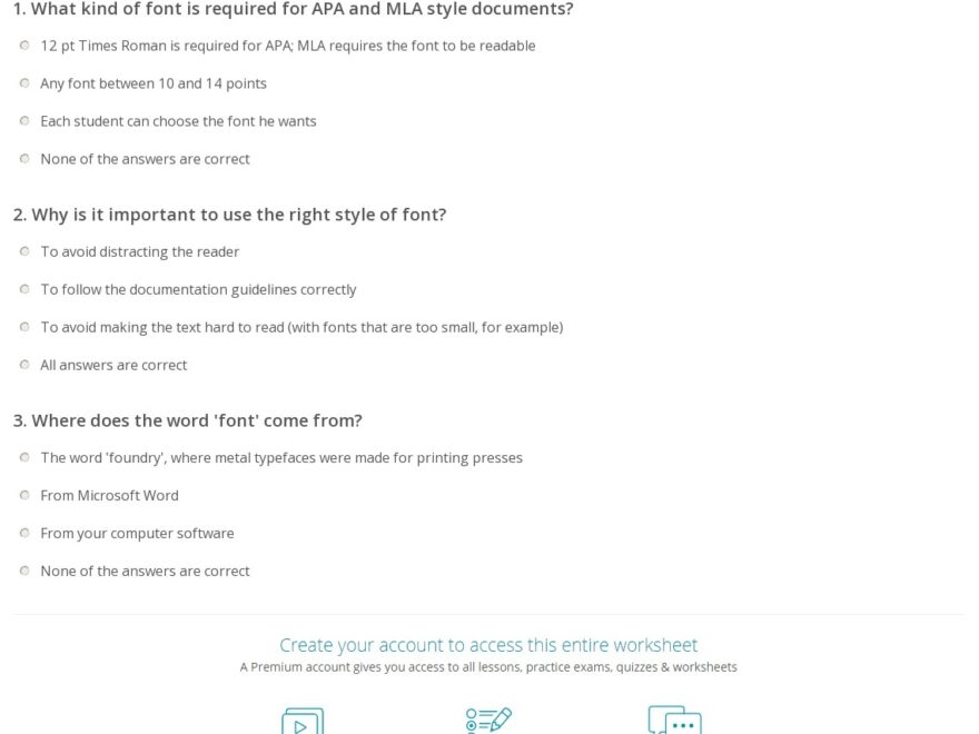 Quiz Worksheet Font Types Styles Study