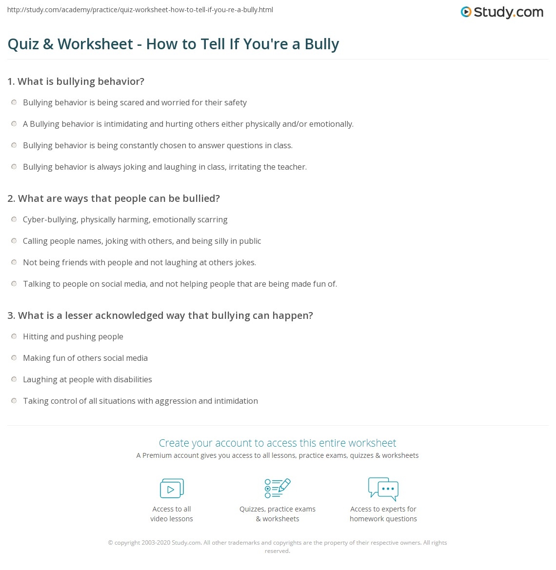 Quiz Worksheet How To Tell If You re A Bully Study