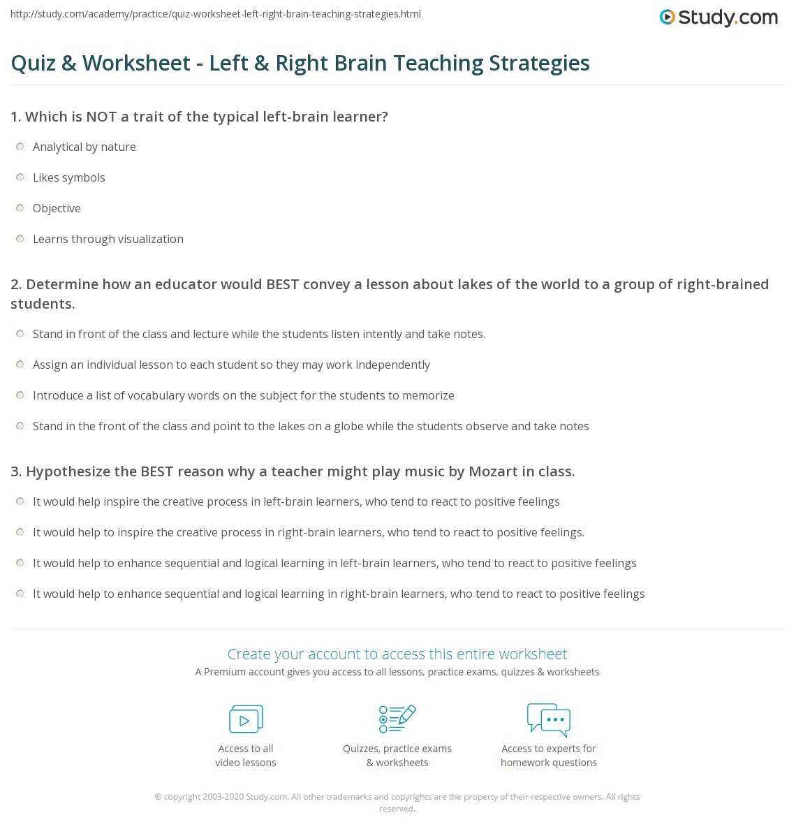 Left Or Right Brain Quiz Printable
