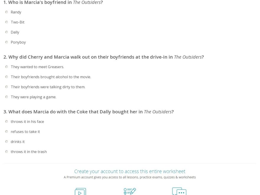 Quiz Worksheet Marcia From The Outsiders Study