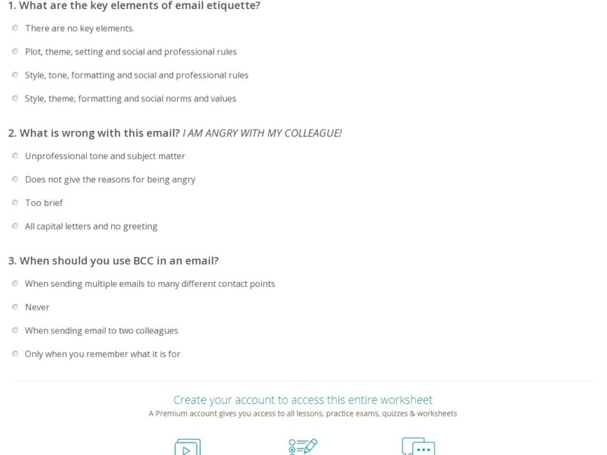 Quiz Worksheet Overview Of Email Etiquette Study