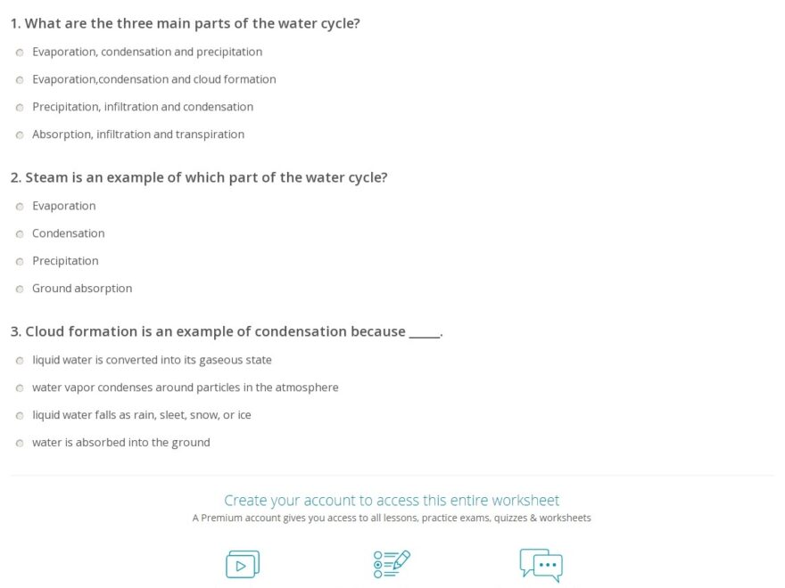 Quiz Worksheet Stages Of The Water Cycle Study