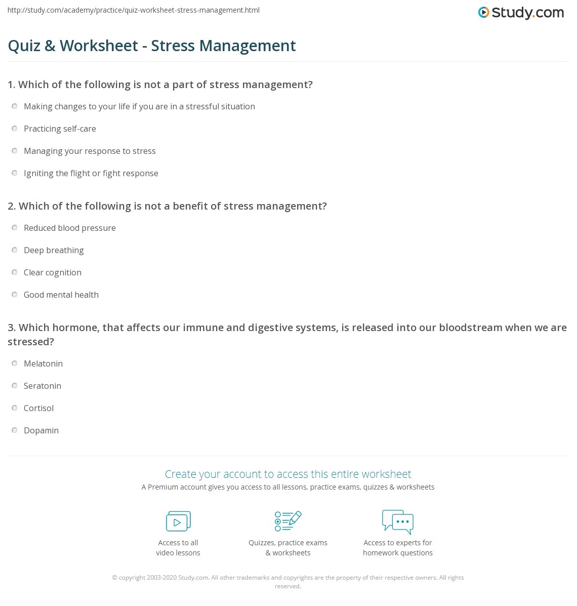 Quiz Worksheet Stress Management Study Quiz Worksheet Stress Management Study