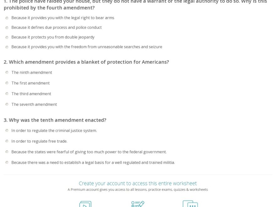 Quiz Worksheet The Bill Of Rights Study