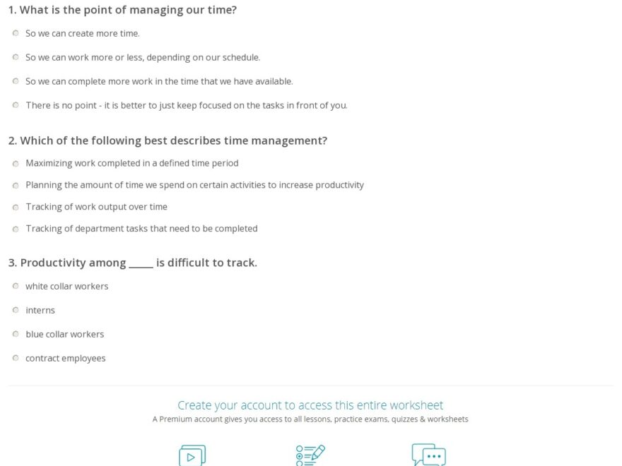 Quiz Worksheet Time Management Studies Study