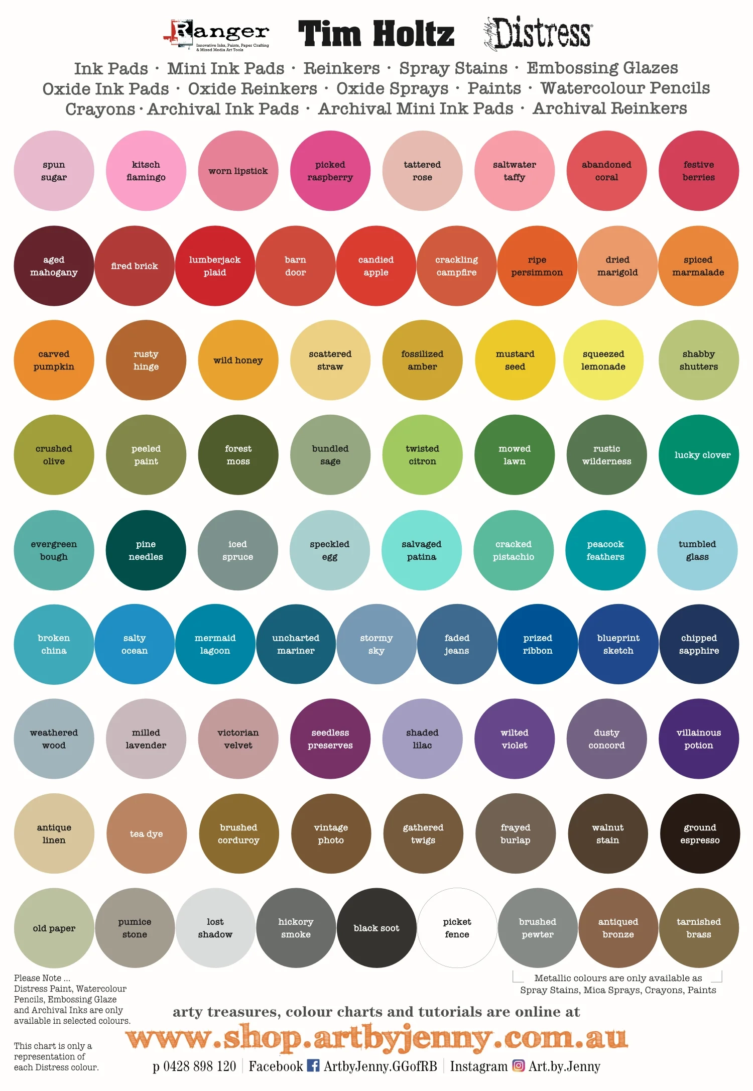 Ranger Embossing Powder Color Chart