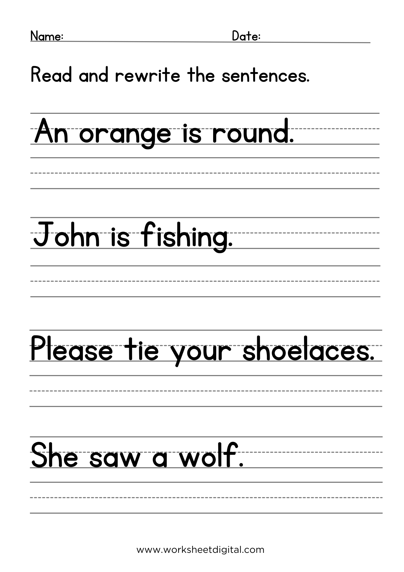 Printable Online Sentence Handwriting Sheets