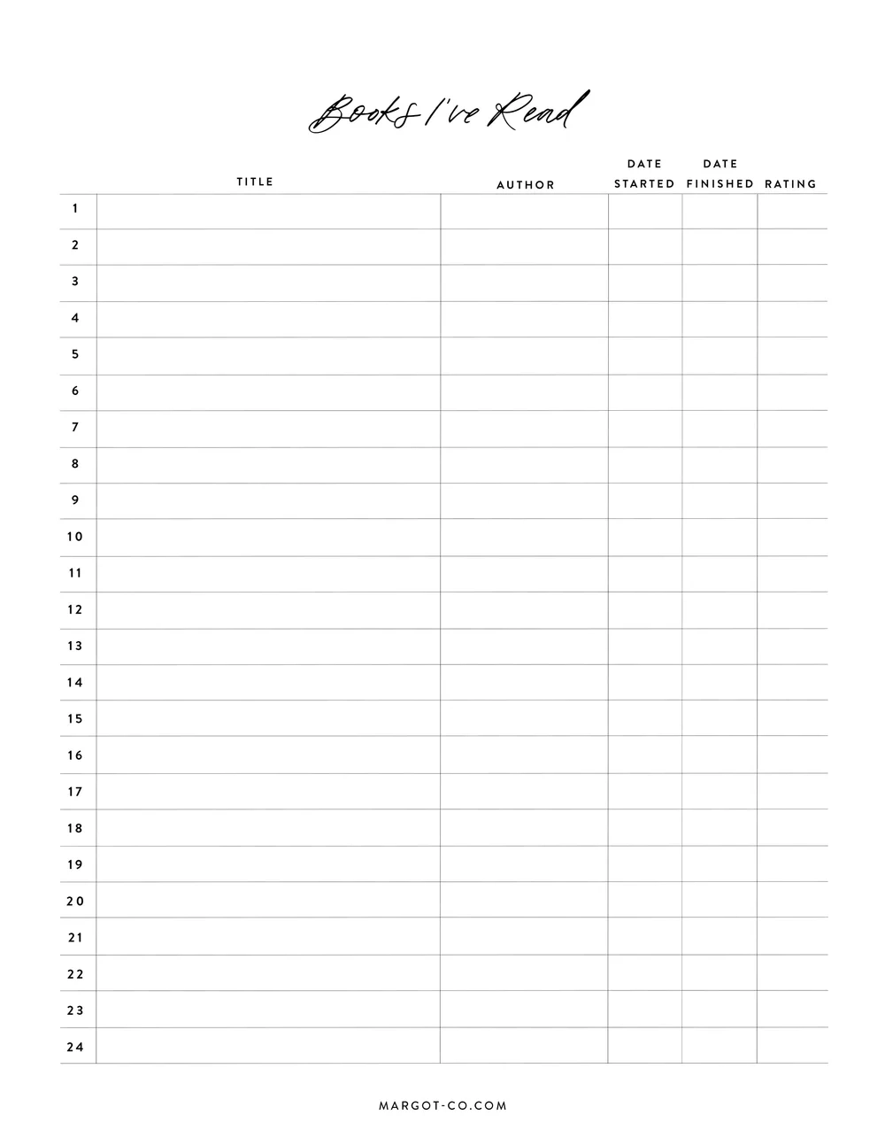 Reading List Free Printables Margot Co Reading List Free Printables Margot Co