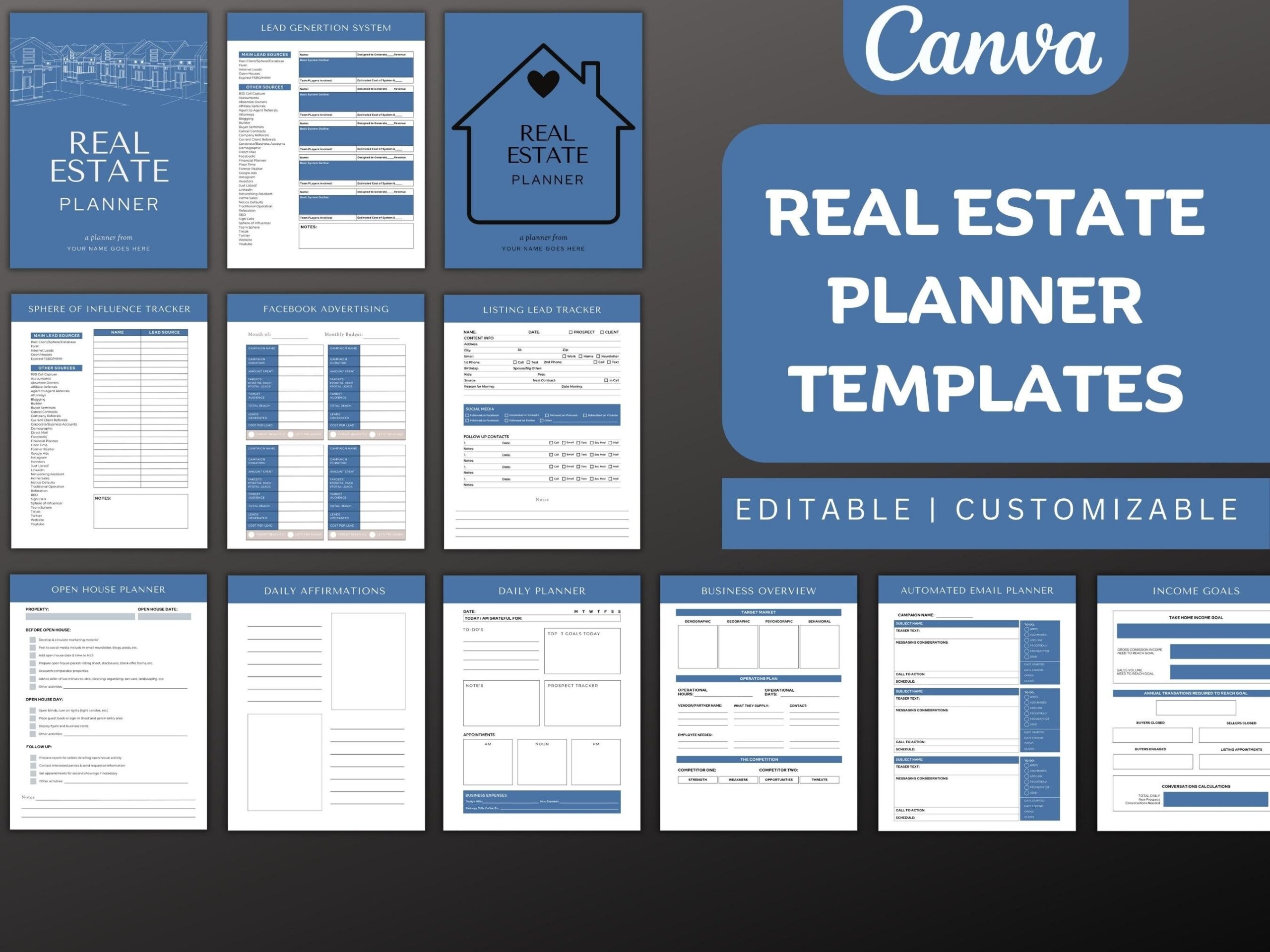 Real Estate Planner Printable Planners New Real Estate Agents Real Estate Marketing Real Estate Business Planners Digital Download Etsy