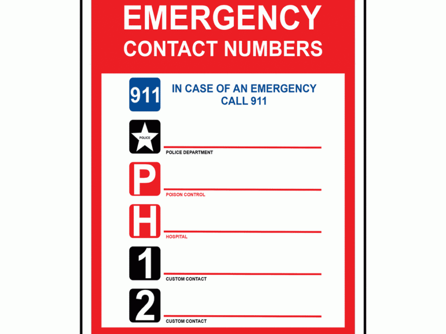 Red Vertical Sign Emergency Contact Numbers 911 Sign