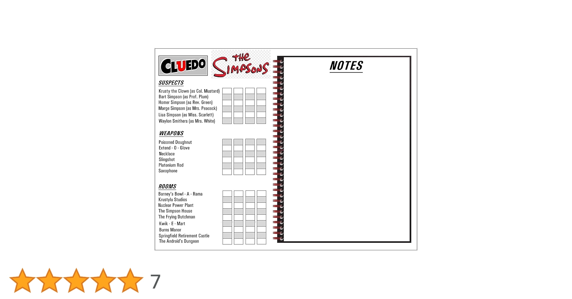 REL Cluedo Replacement Detective Notes Pack The Simpsons A6 Size Pack Of 100 50 Double Sided Loose Sheets Amazon co uk Stationery Office Supplies