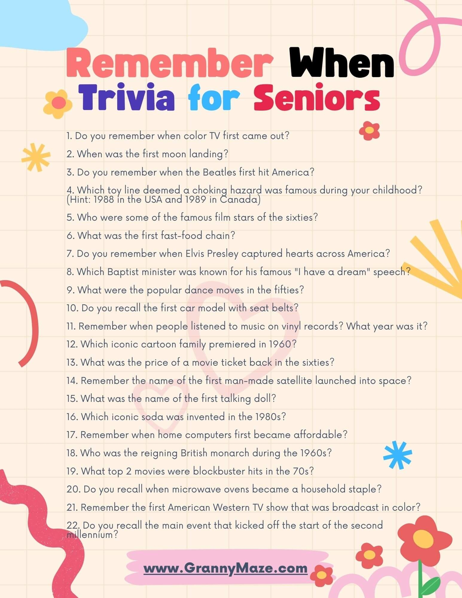 Printable Trivia For Seniors With Answers