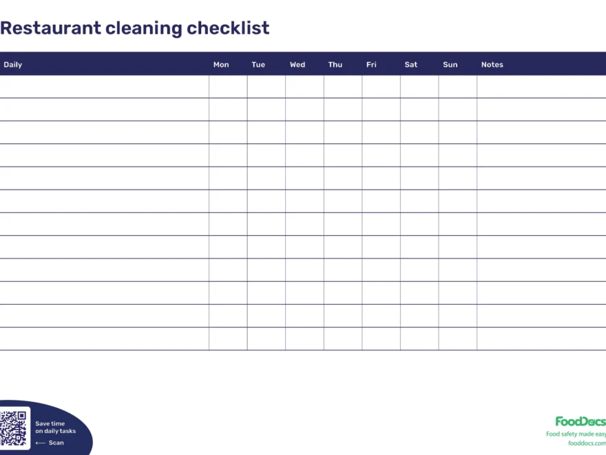Restaurant Cleaning Checklist Template Free Download