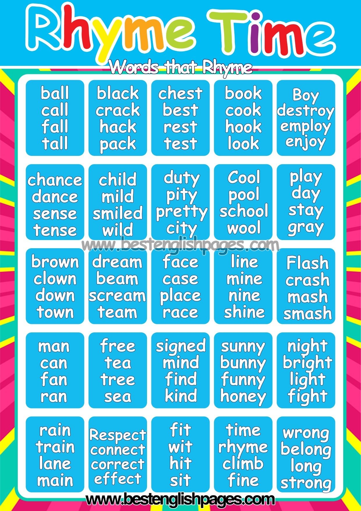 Rhyming Words List Rhyming Words List