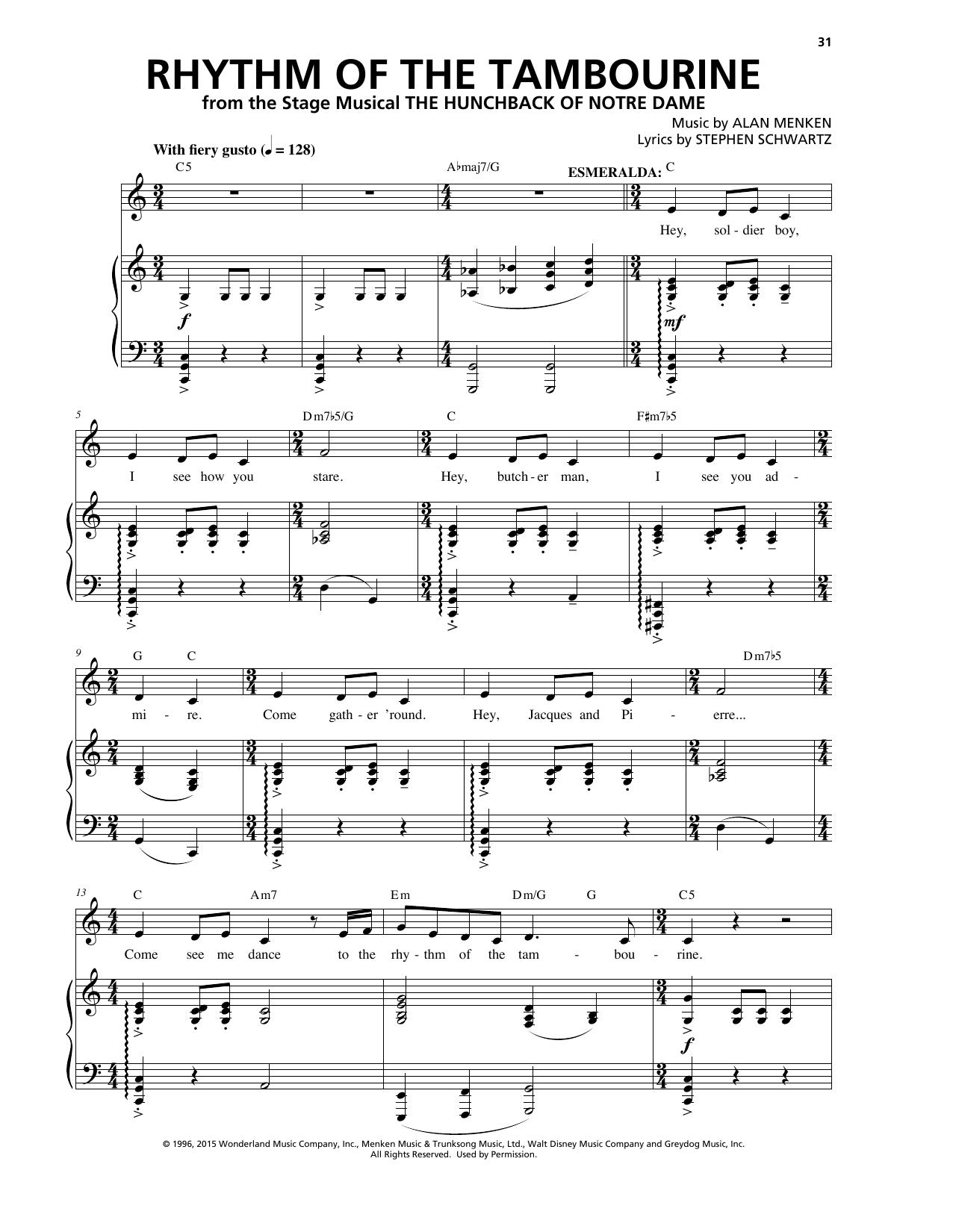 Rhythm Of The Tambourine from The Hunchback Of Notre Dame A New Musical By Alan Menken Stephen Schwartz Sheet Music For Piano Vocal At Sheet Music Direct