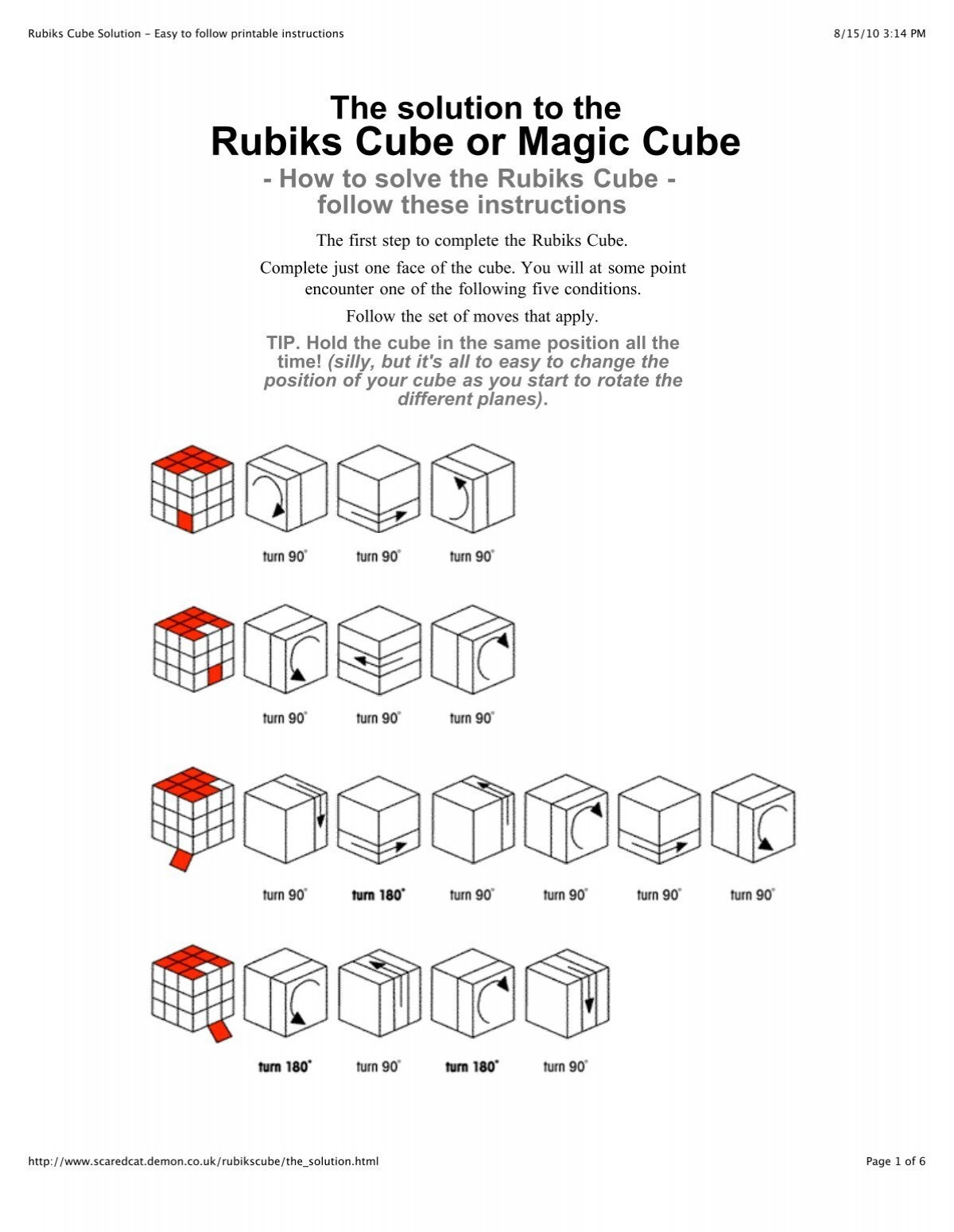 Rubiks Cube Guide Printable