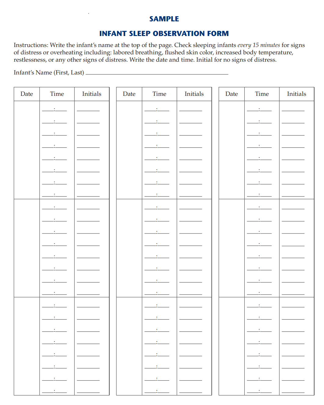 Infant Daycare Check List Printable Free
