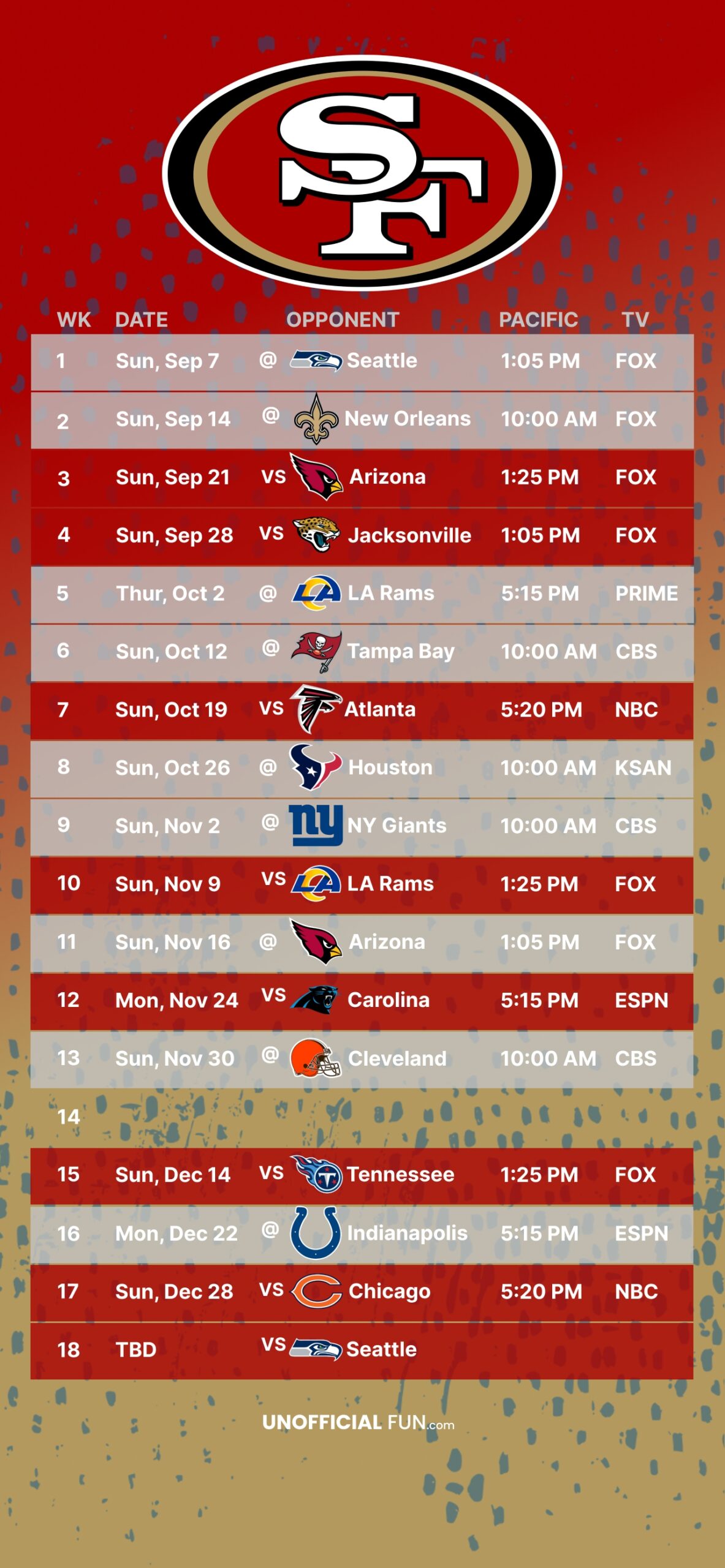 Printable 49ers Football Schedule
