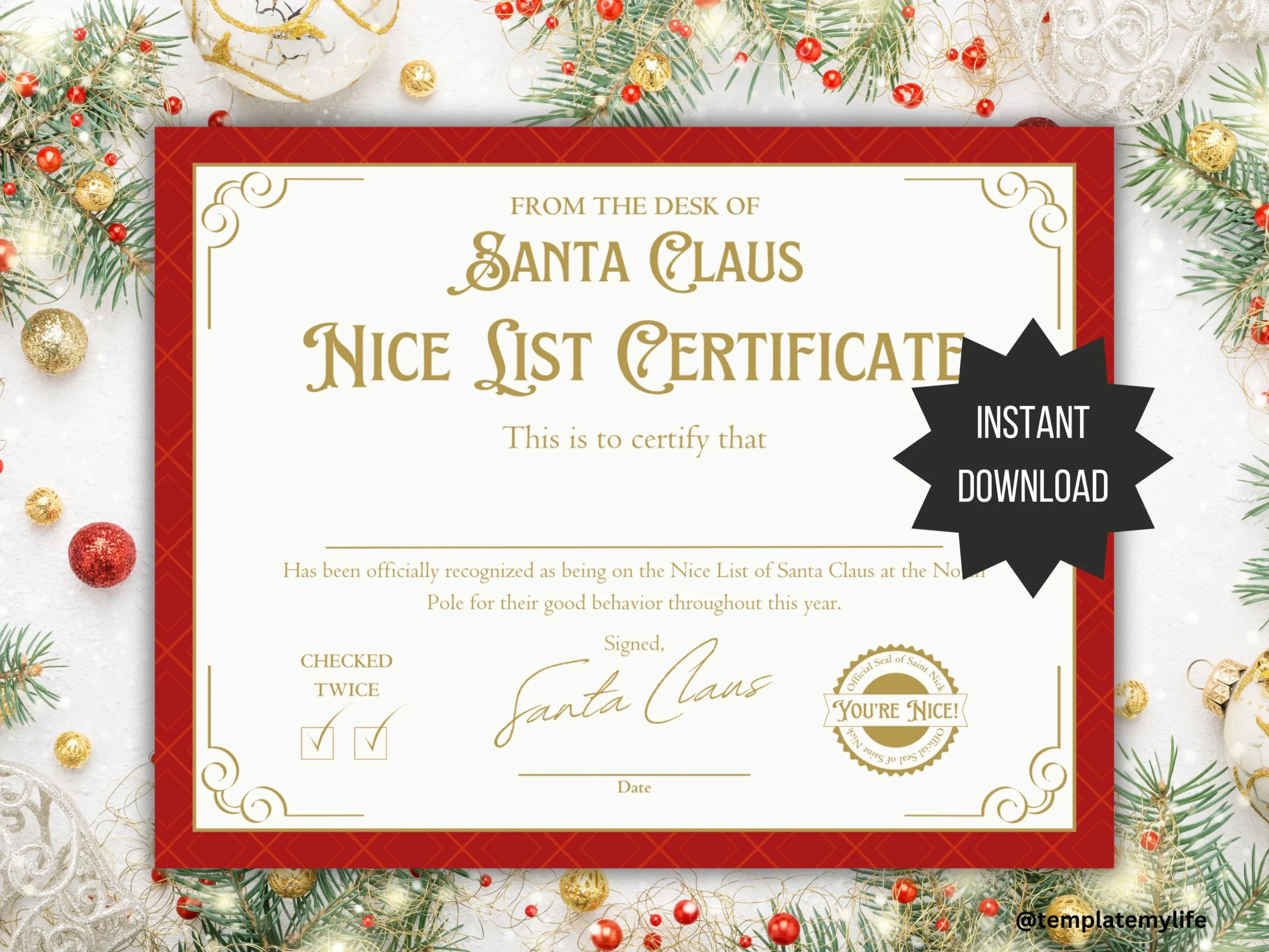 Santa Nice List Certificate Printable Letter From Santa Gift Kids Christmas Eve Box Filler Idea Official Santa Mail Christmas Tradition Etsy