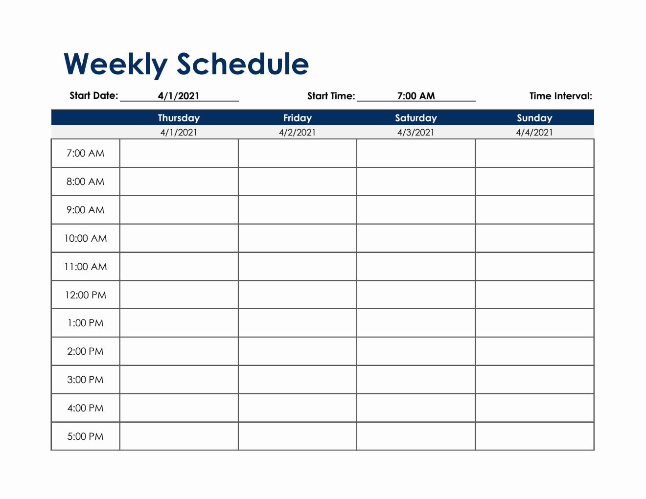 Work Schedule Template Printable