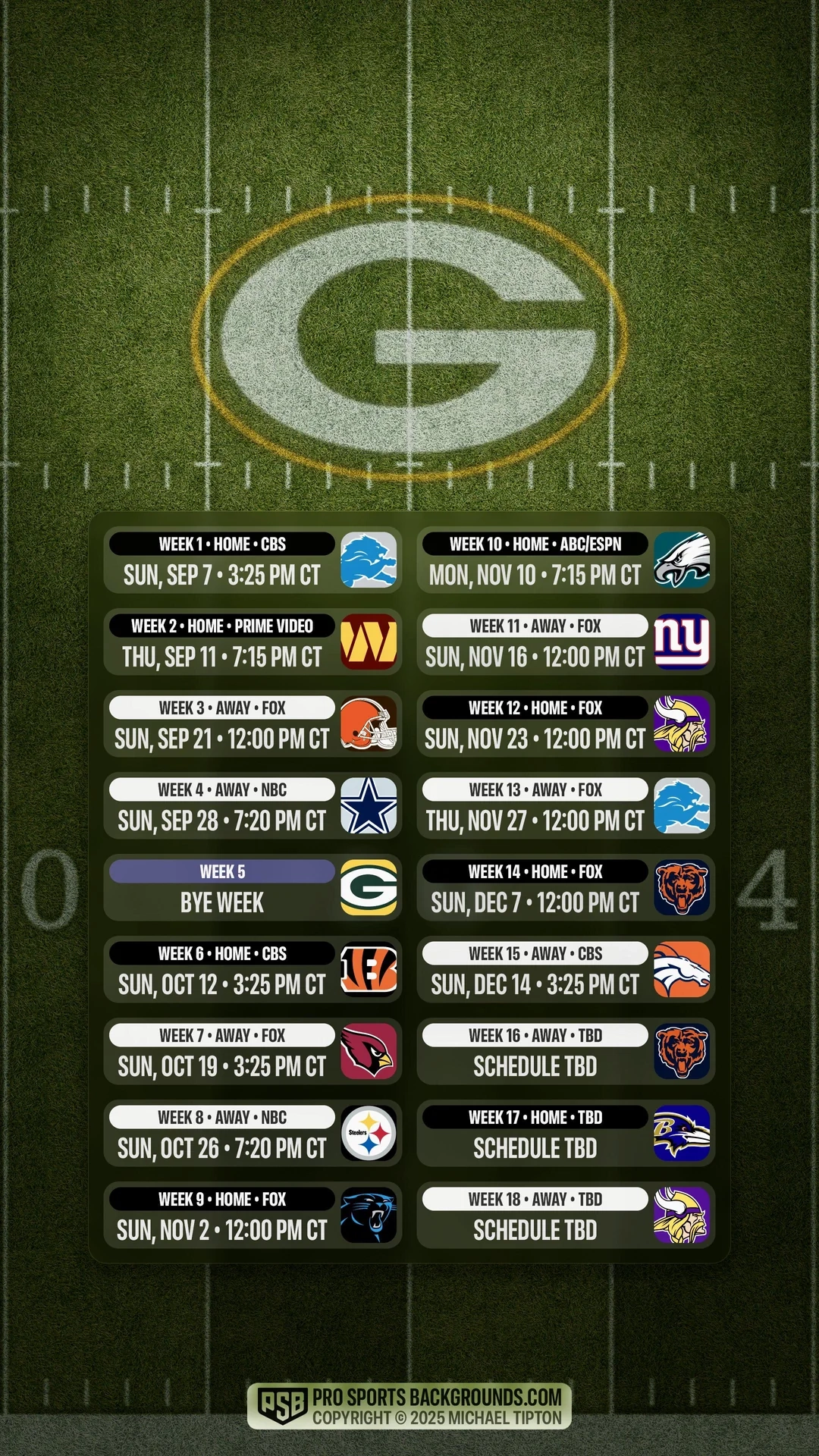 Green Bay Schedule 2026 Printable