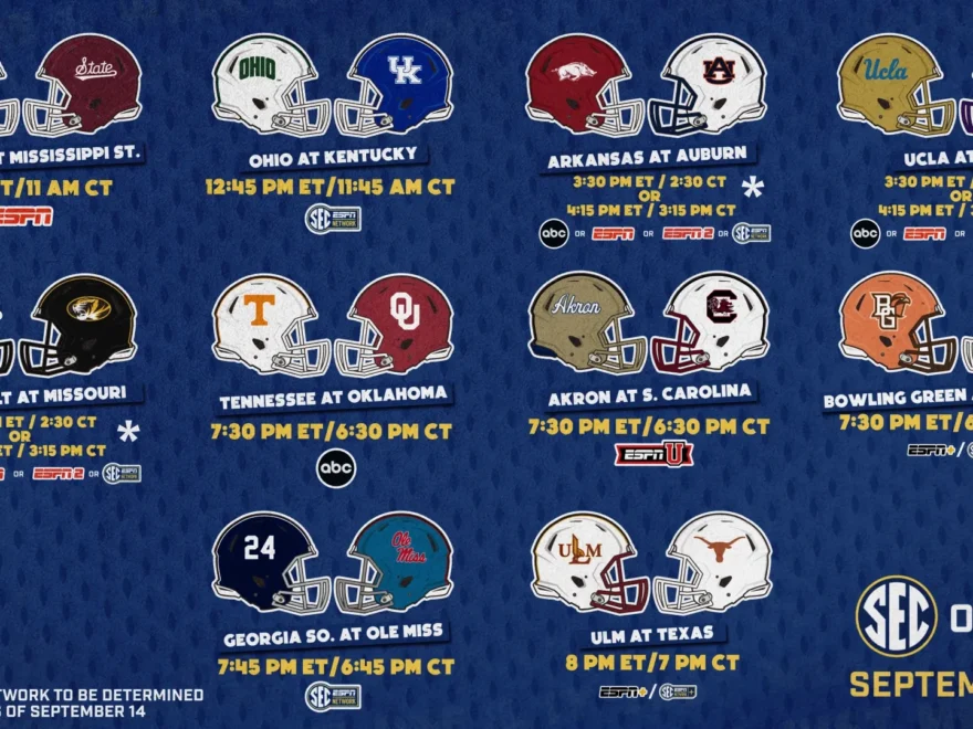 SEC Football TV Schedule For Games Of September 14 And 21 Southeastern Conference