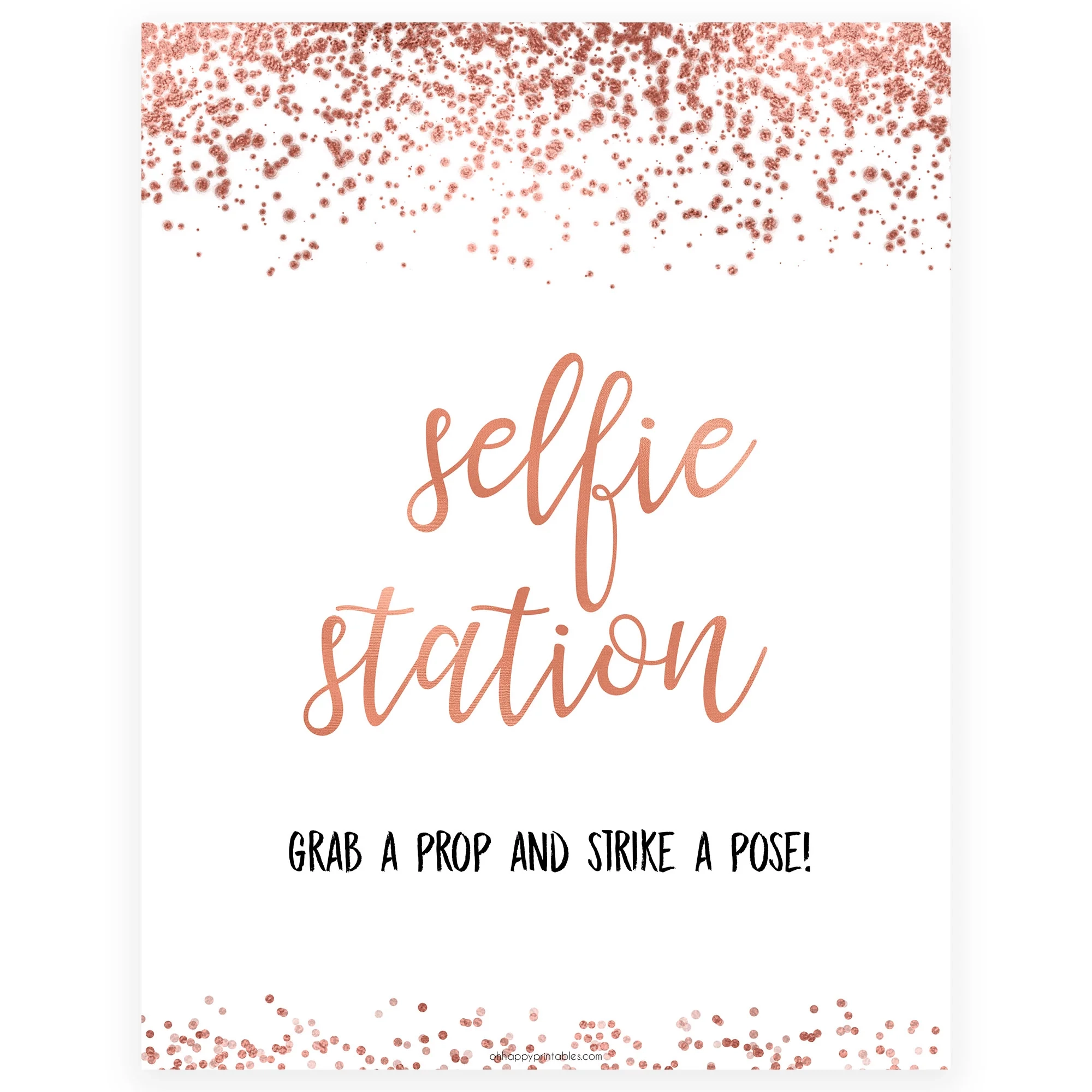 Selfie Station Table Sign Printable Rose Gold Bridal Shower OhHappyPrintables