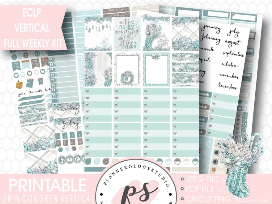 Silver Christmas Full Weekly Kit Printable Planner Stickers for Use W Plannerologystudio