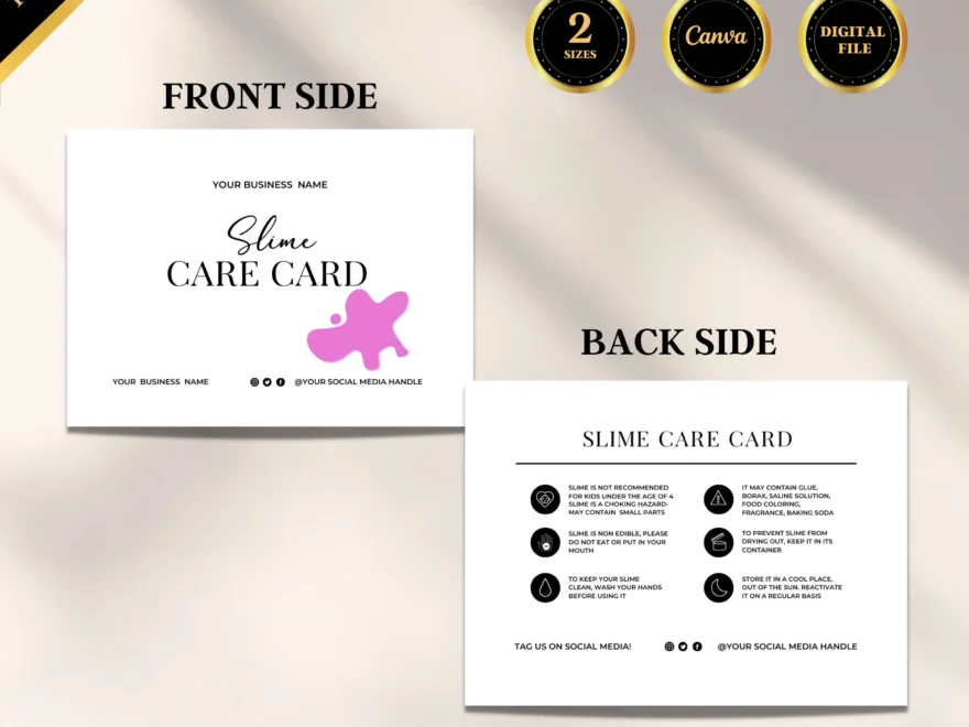 Slime Care Card Slime Instruction Printable Card Editable Card Canva Template Flyer Design Template DIY Template Digital Download Etsy