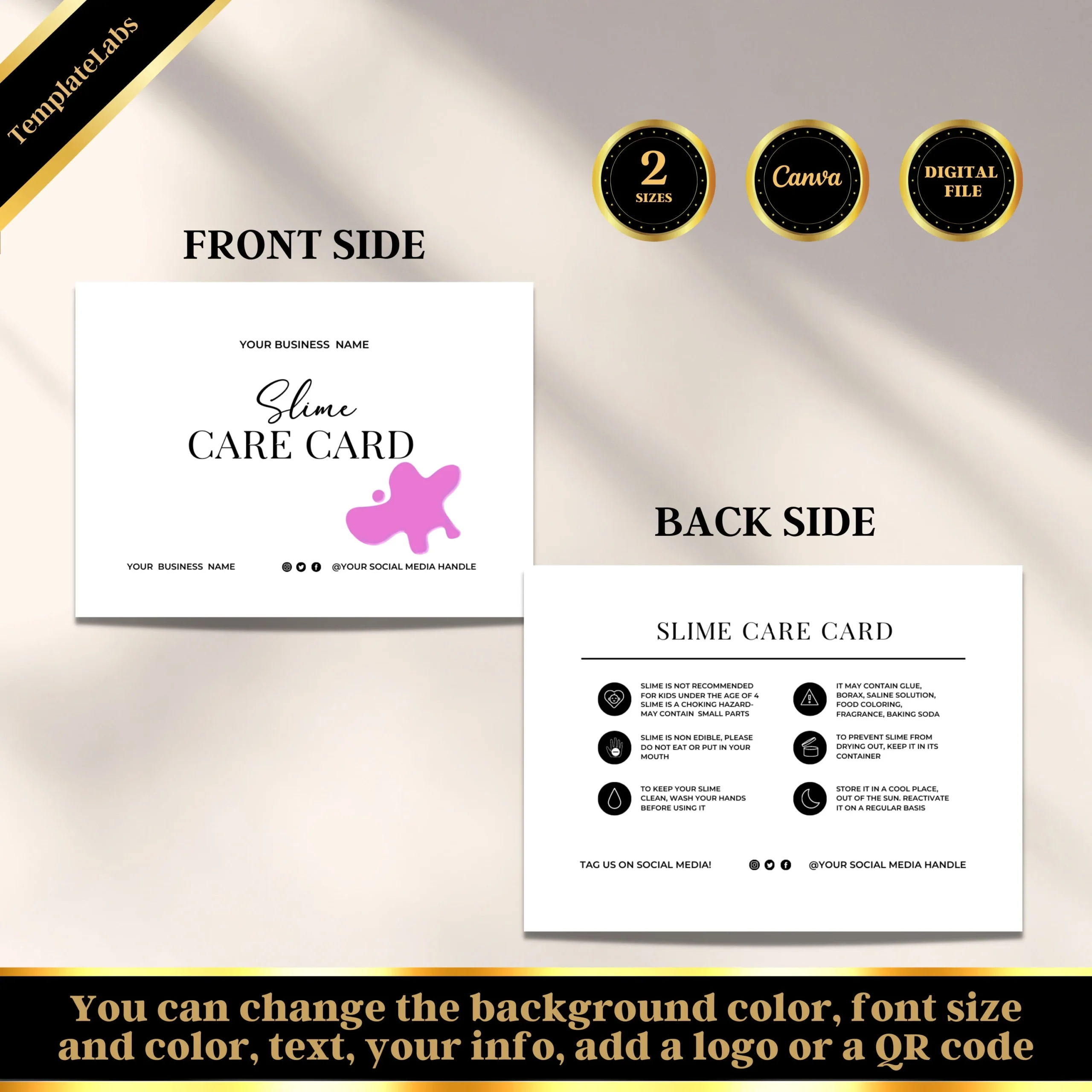 Slime Care Card Slime Instruction Printable Card Editable Card Canva Template Flyer Design Template DIY Template Digital Download Etsy