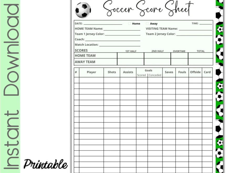 Soccer Score Sheets Etsy