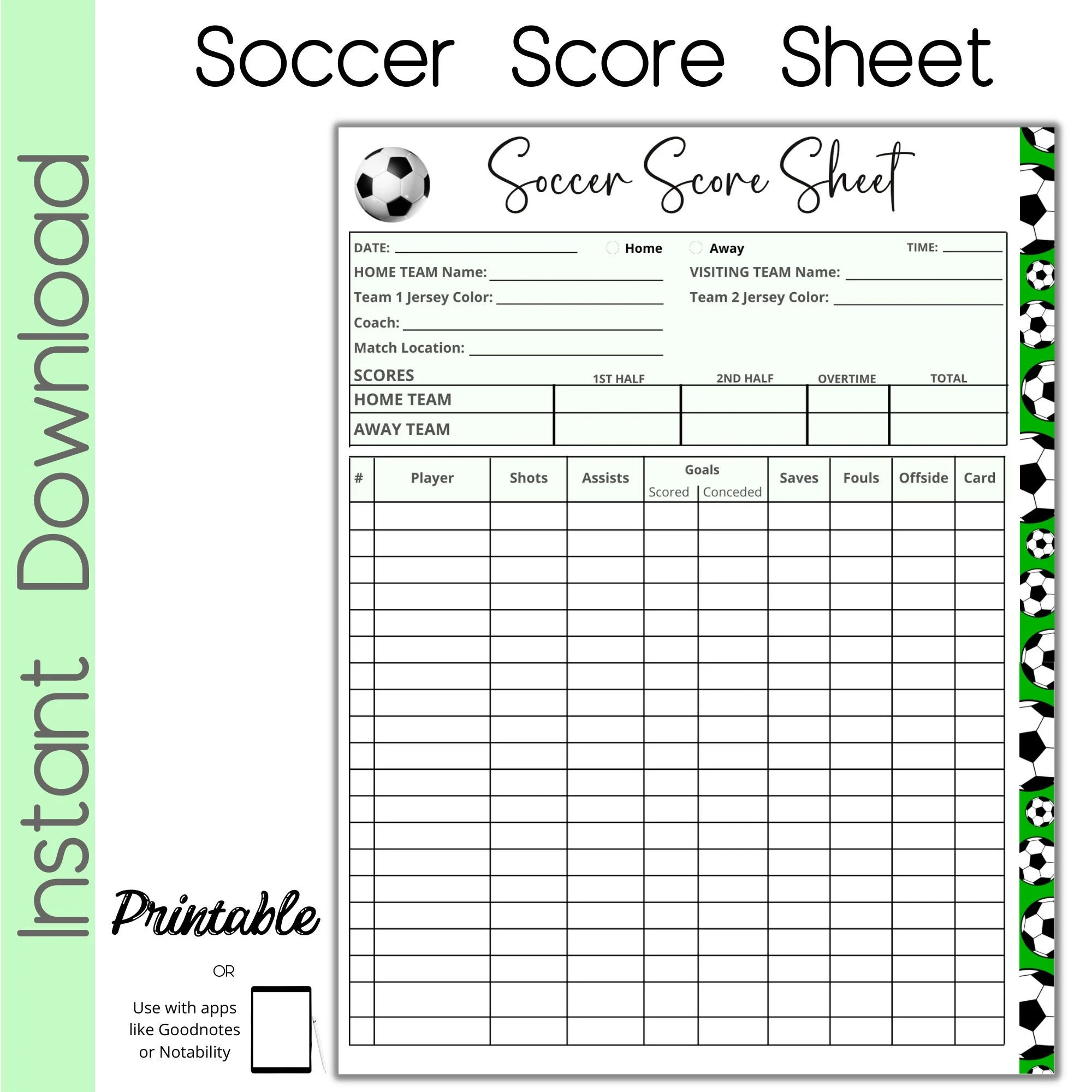 Soccer Score Sheets Etsy