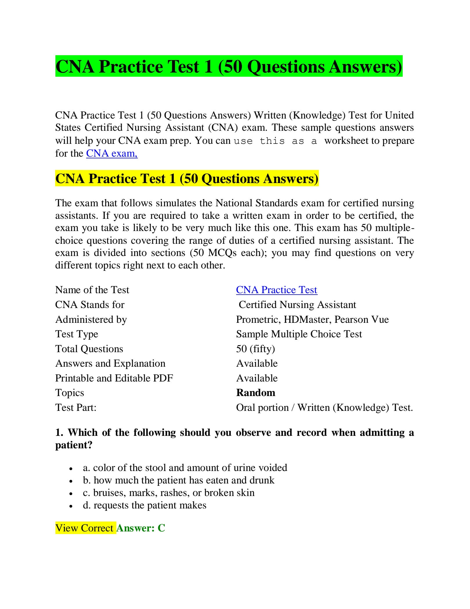 Printable Certified Nurses Aid Study Guide
