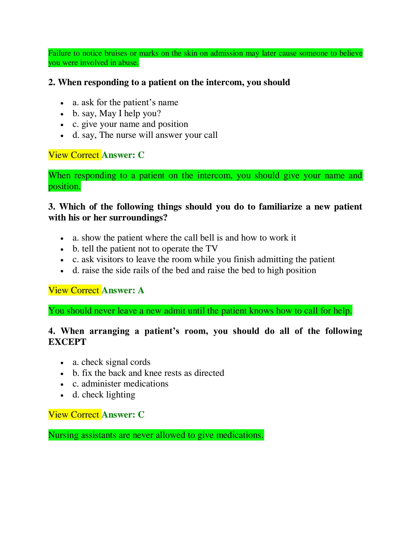 SOLUTION Cna Practice Test 1 50 Questions Answers Studypool