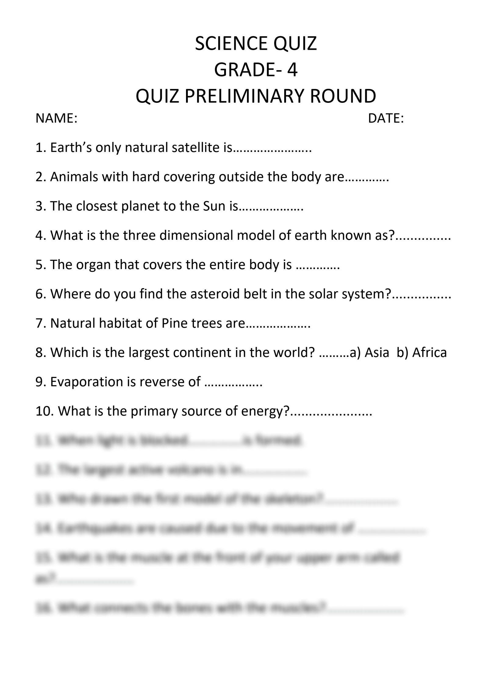 SOLUTION Igcse Grade 4 Science Quiz Studypool