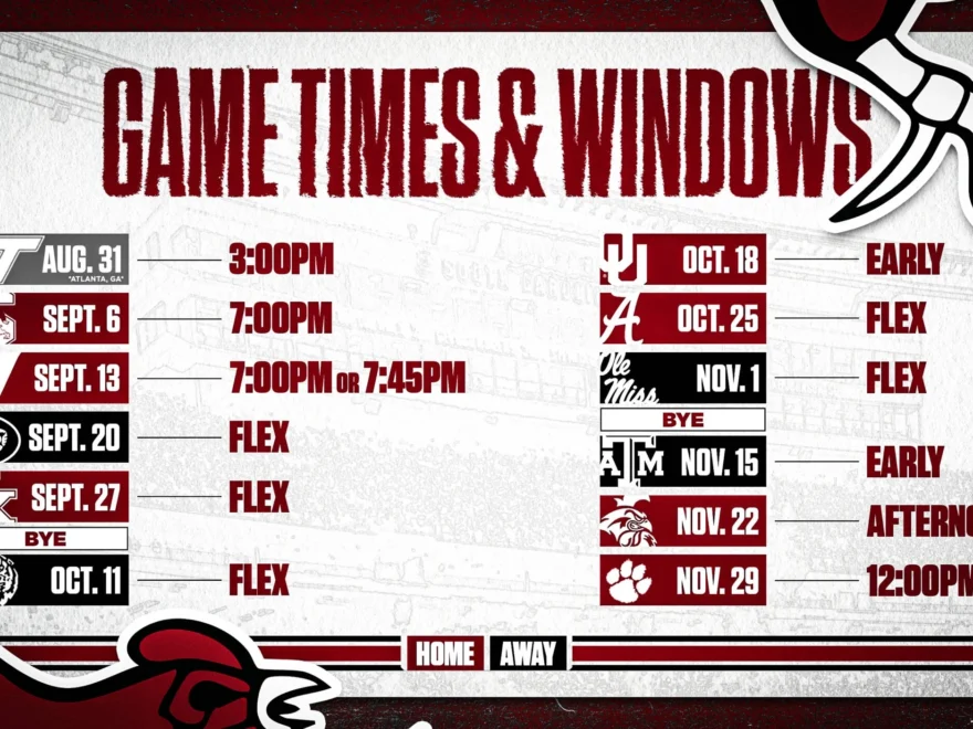 South Carolina 2025 Football Game Time Windows Set University Of South Carolina Athletics