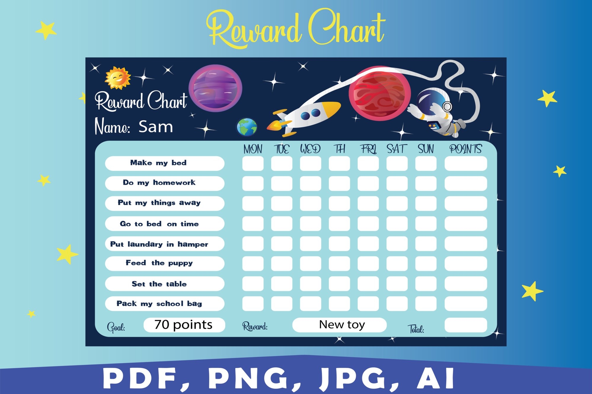 Outer Space Sticker Chart Printable Free