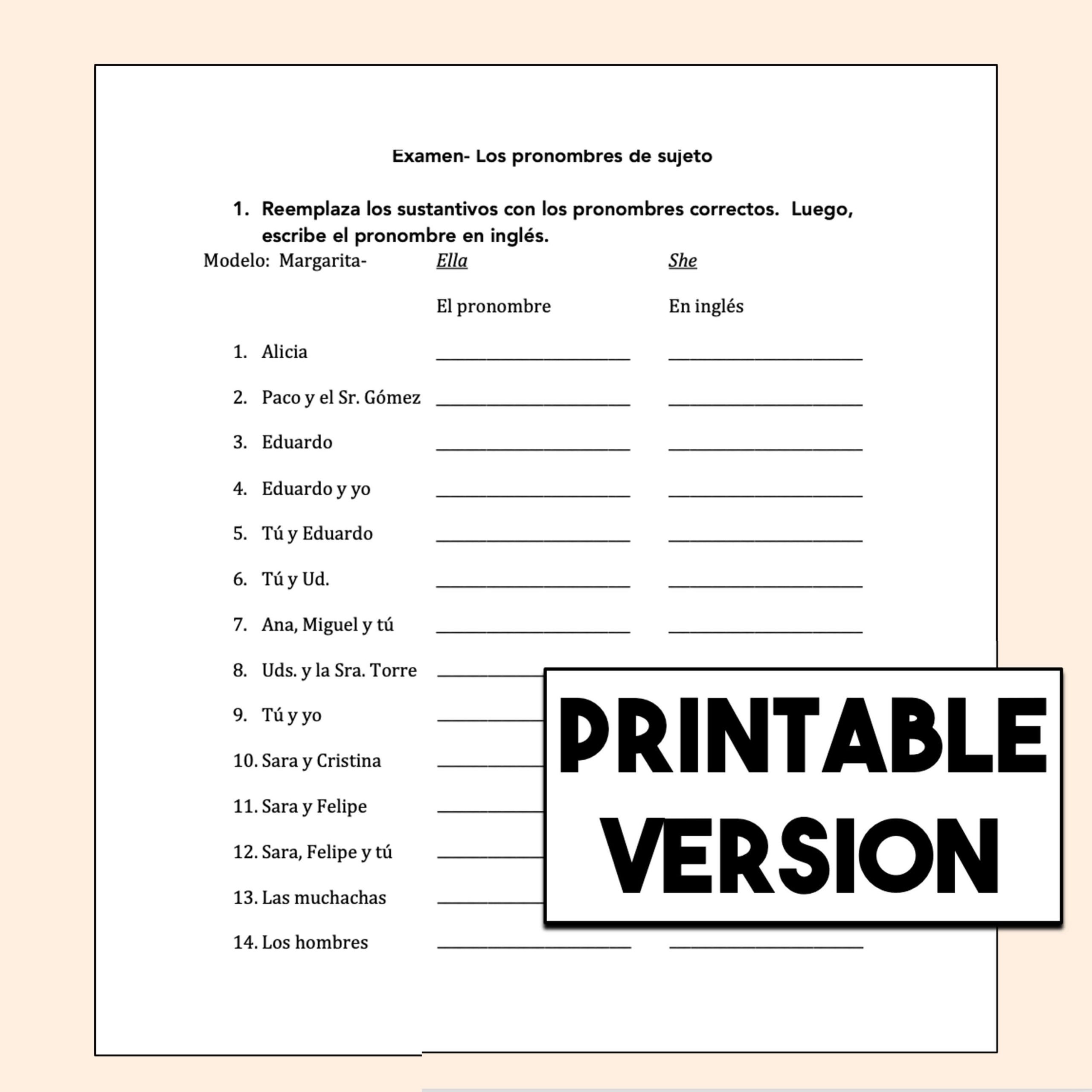English Quiz For Spanish Speakers Printable
