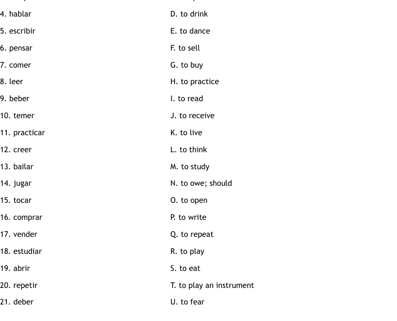 Spanish Verbs Worksheet WordMint