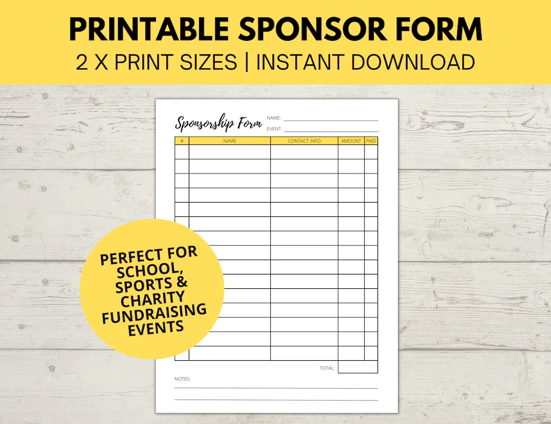 Printable Blank Sponsor Sheets