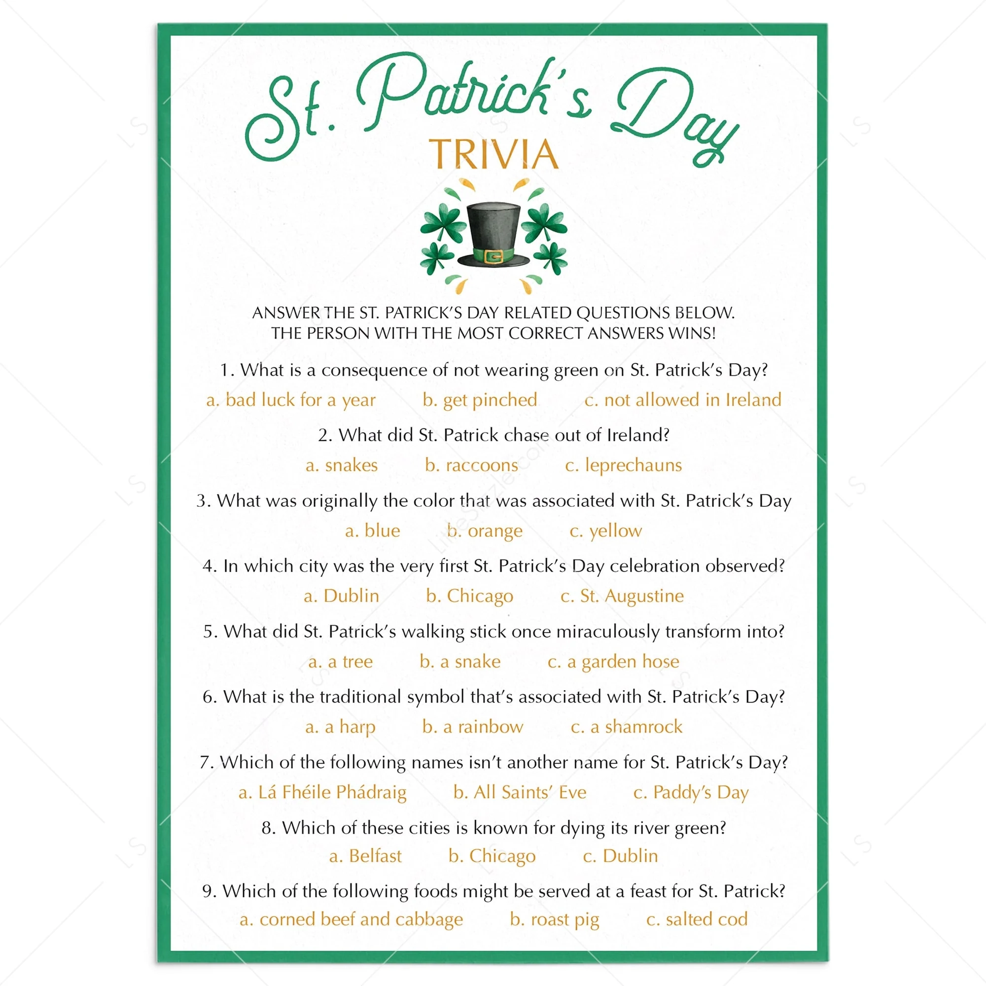 St Patrick s Day Trivia Printable Virtual Quiz Templates Download LittleSizzle St Patrick s Day Trivia Printable Virtual Quiz Templates Download LittleSizzle