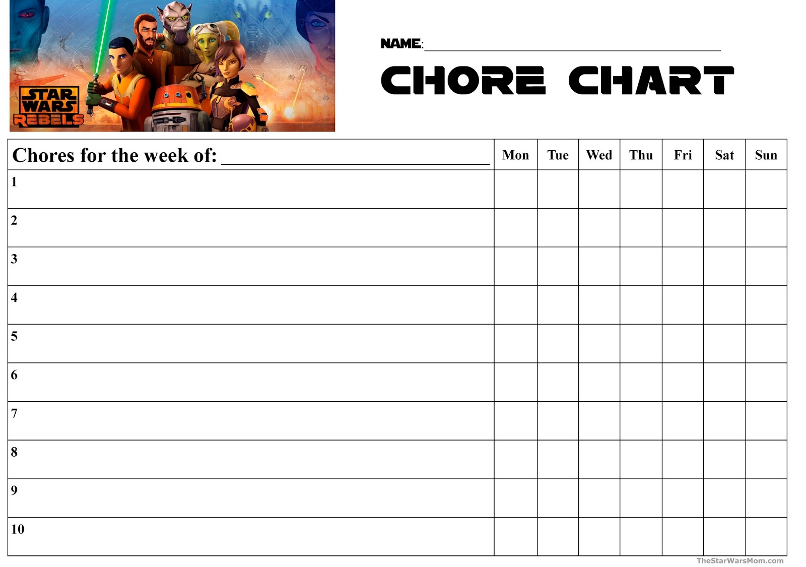 Star Wars Rebels Chores Chart Free Printable The Star Wars Mom Parties Recipes Crafts And Printables
