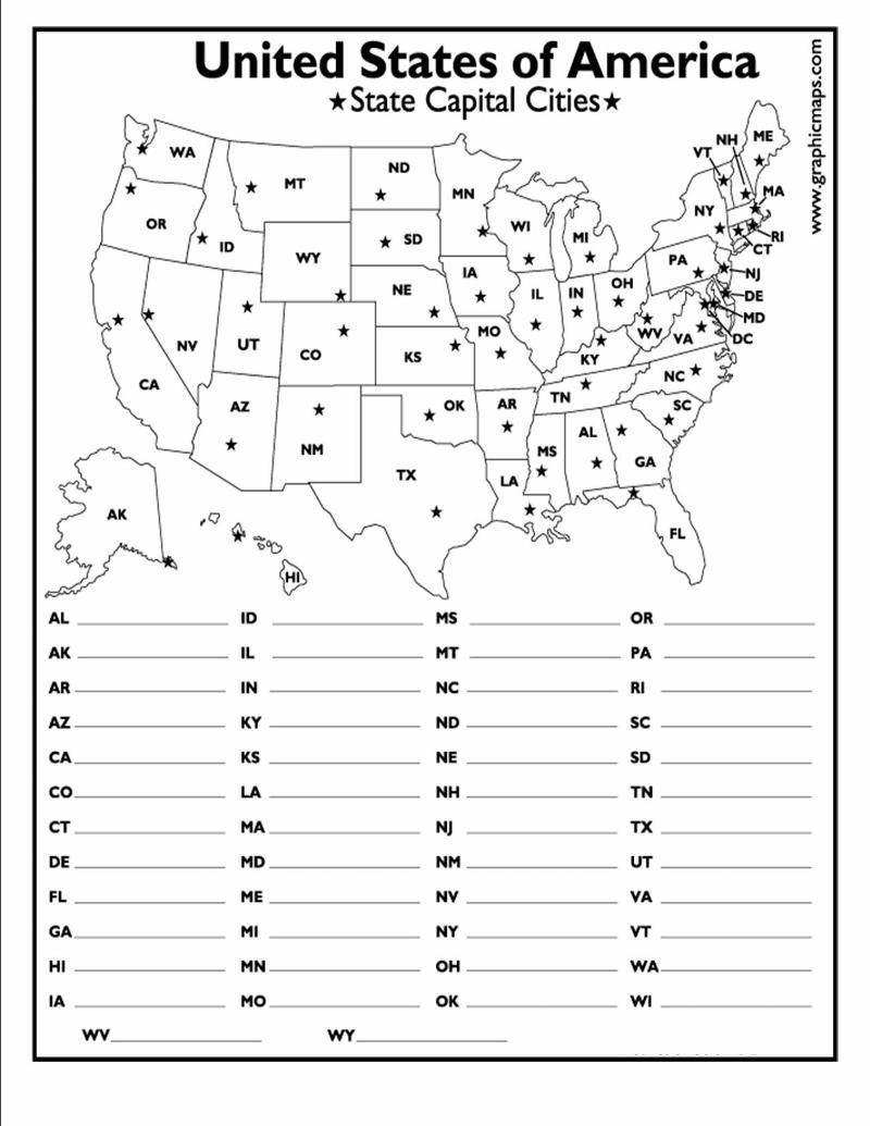 Usa Printable Capital And State Quiz