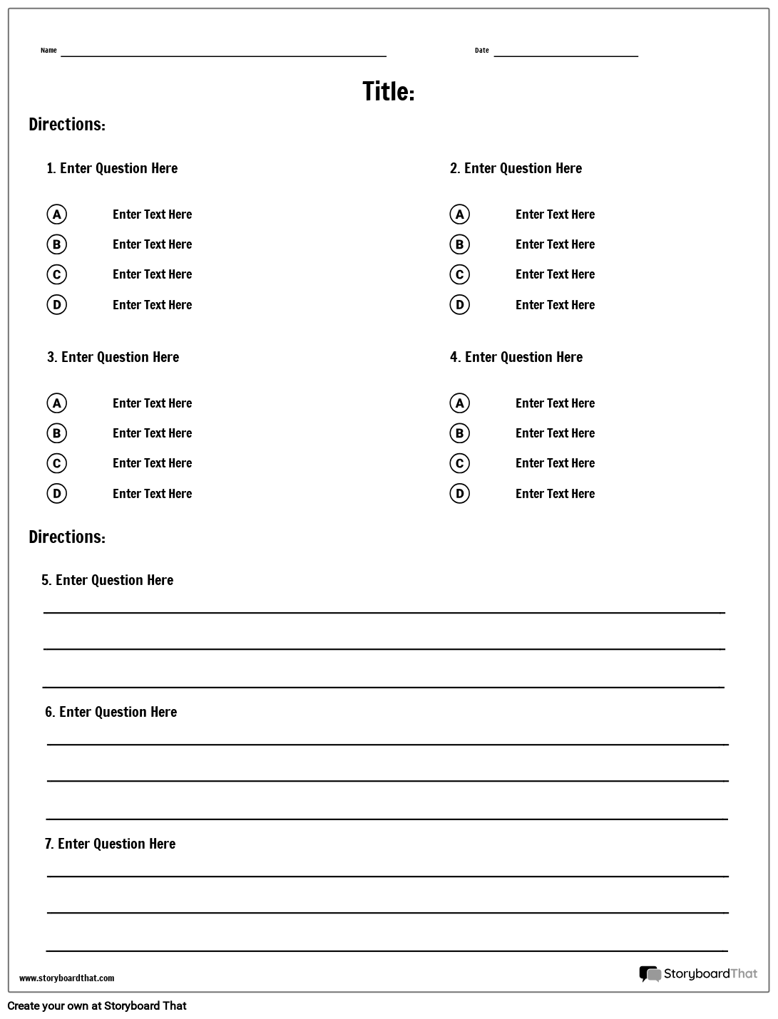 Middle School Printable Quizzes