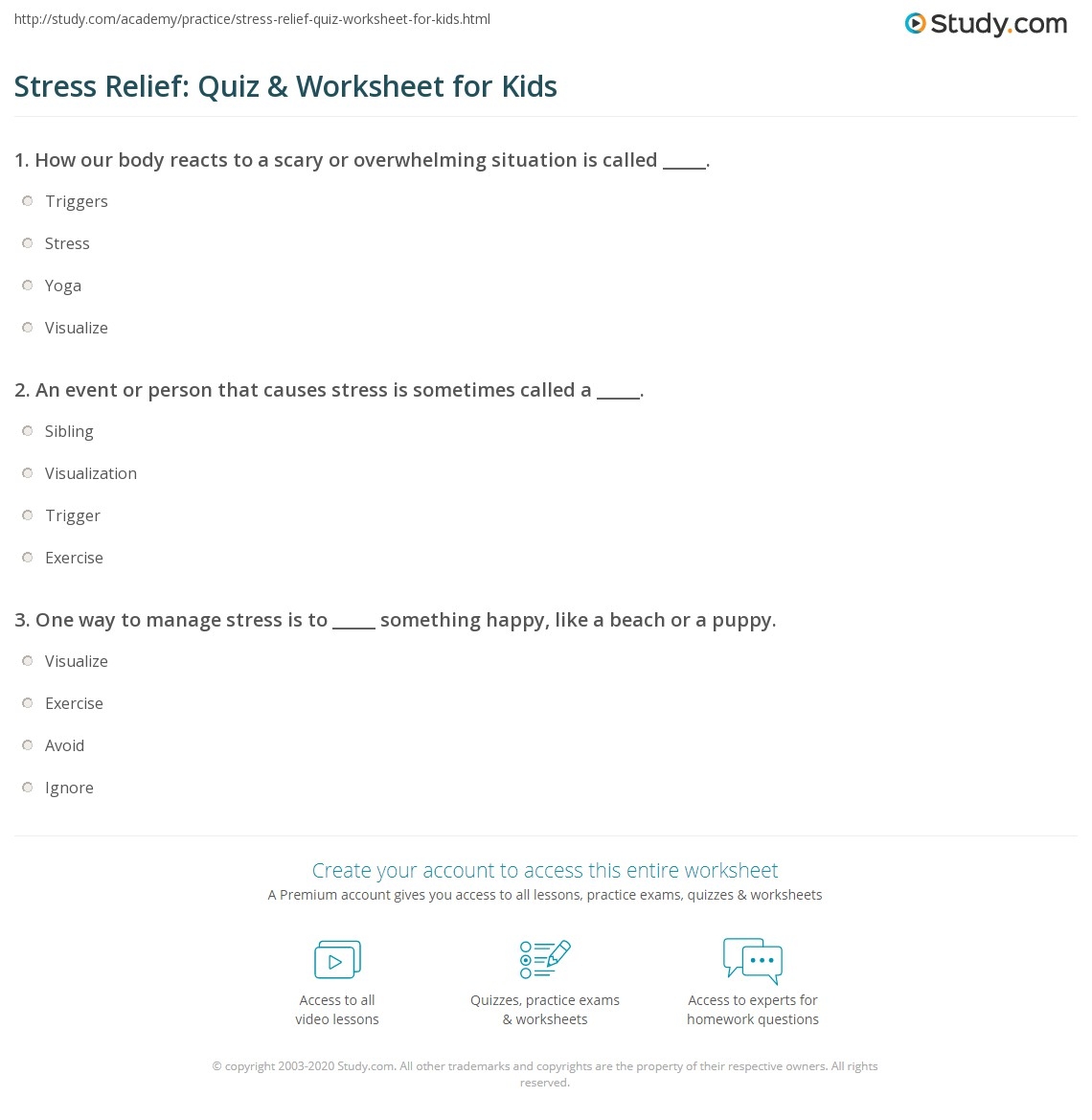Stress Relief Quiz Worksheet For Kids Study Stress Relief Quiz Worksheet For Kids Study